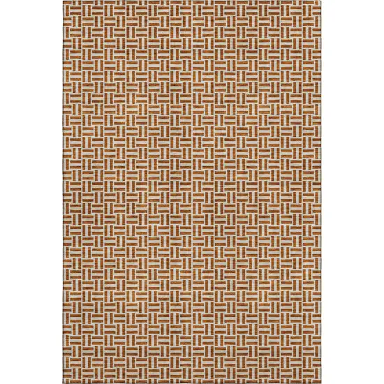 Rust And Beige Geometric Washable Area Rug With UV Protection Photo 1