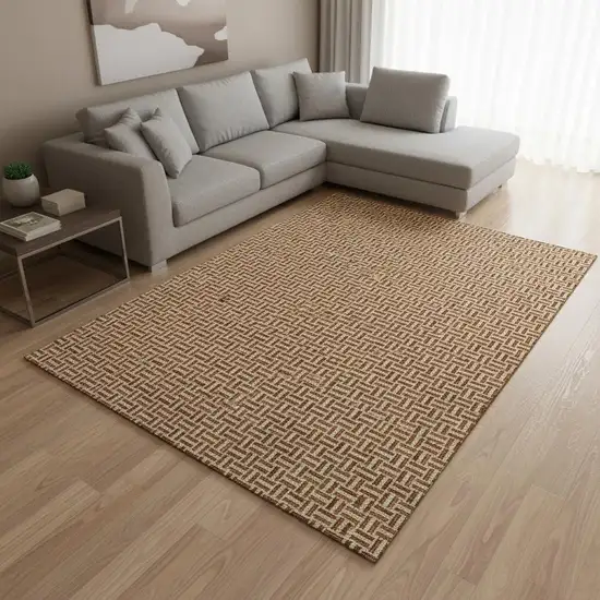 Rust And Beige Geometric Washable Area Rug With UV Protection Photo 2