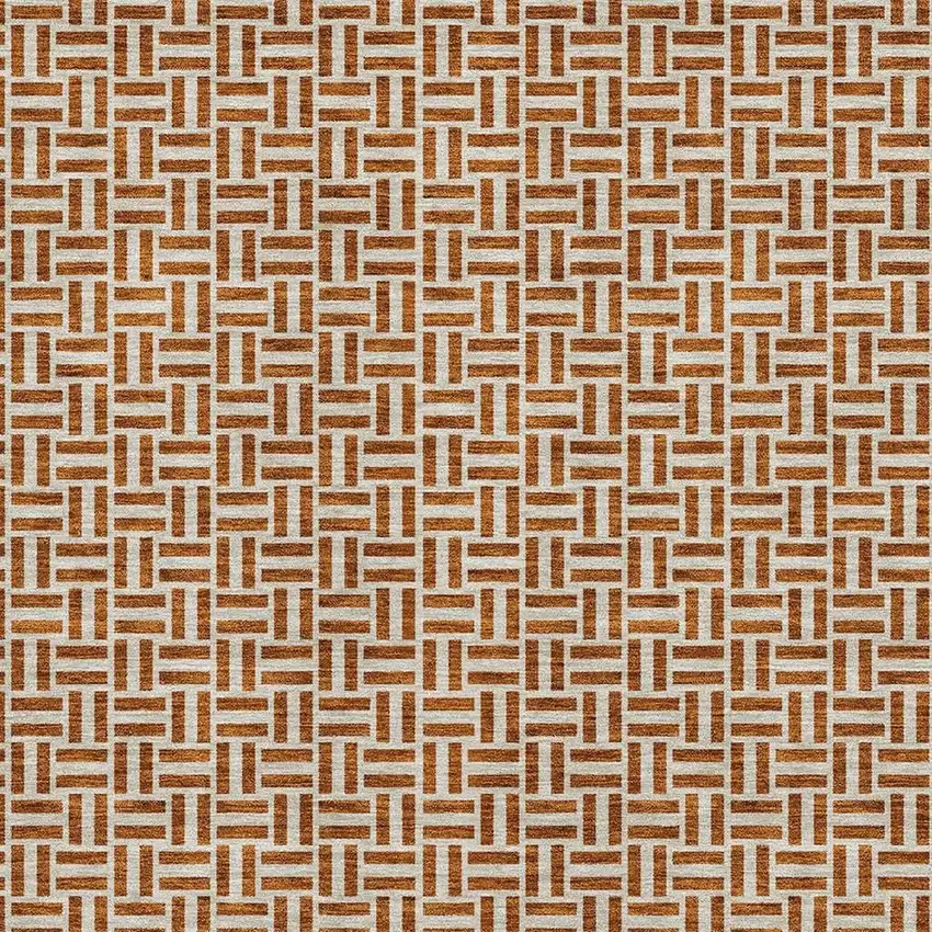 Rust And Beige Geometric Washable Area Rug With UV Protection Photo 3