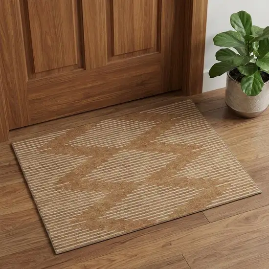 Rust And Beige Geometric Washable Area Rug With UV Protection Photo 1