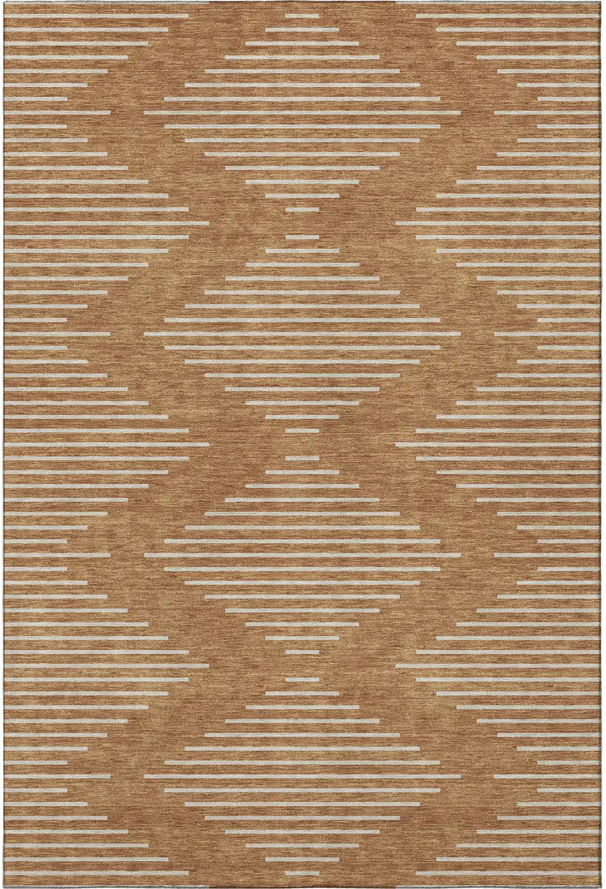 Rust And Beige Geometric Washable Area Rug With UV Protection Photo 3