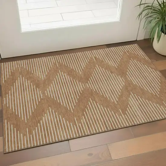 Rust And Beige Geometric Washable Area Rug With UV Protection Photo 2