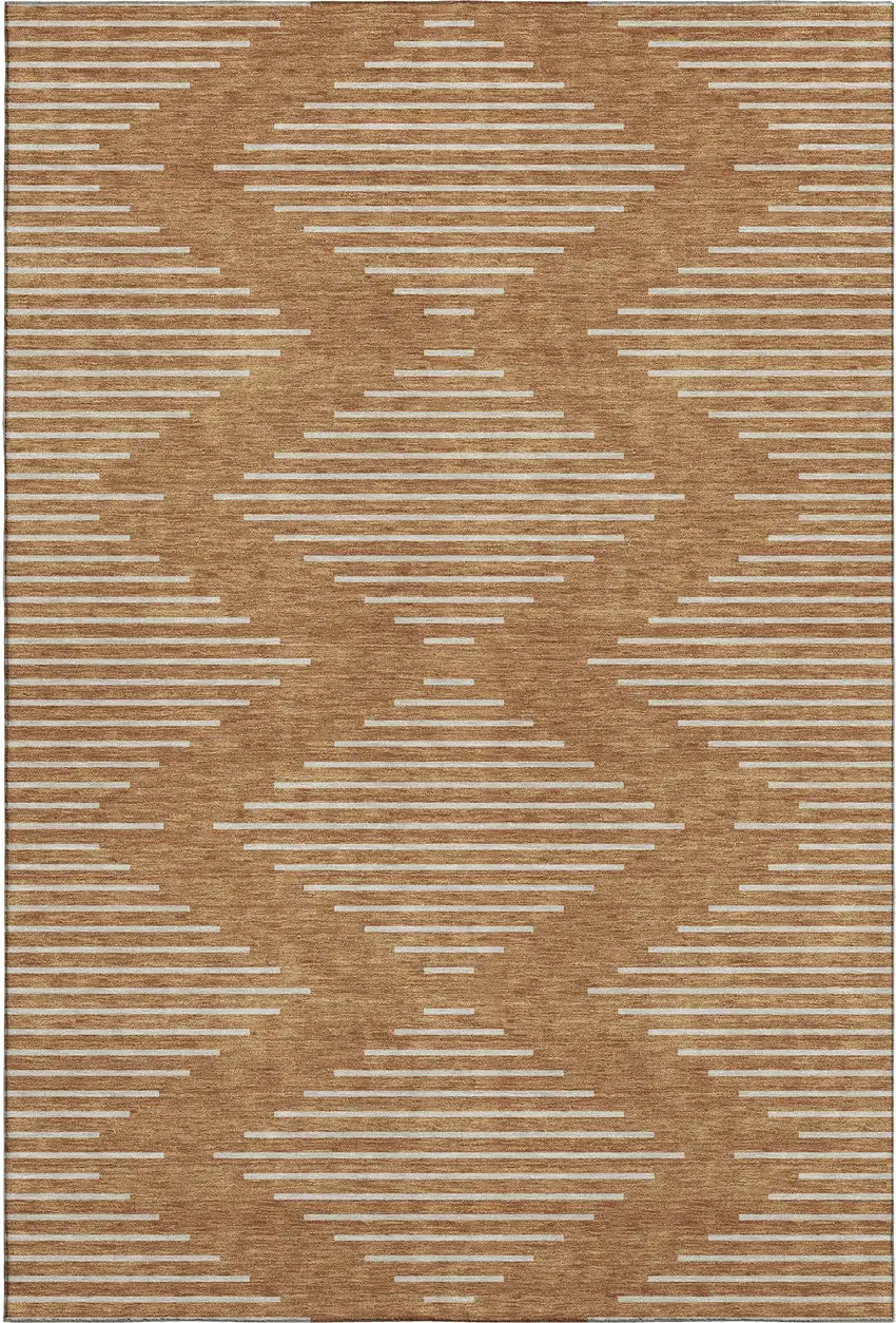Rust And Beige Geometric Washable Area Rug With UV Protection Photo 1