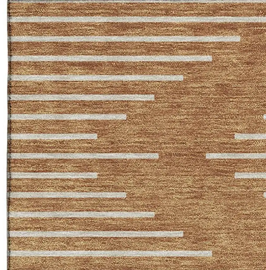 Rust And Beige Geometric Washable Area Rug With UV Protection Photo 2
