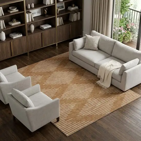 Rust And Beige Geometric Washable Area Rug With UV Protection Photo 1