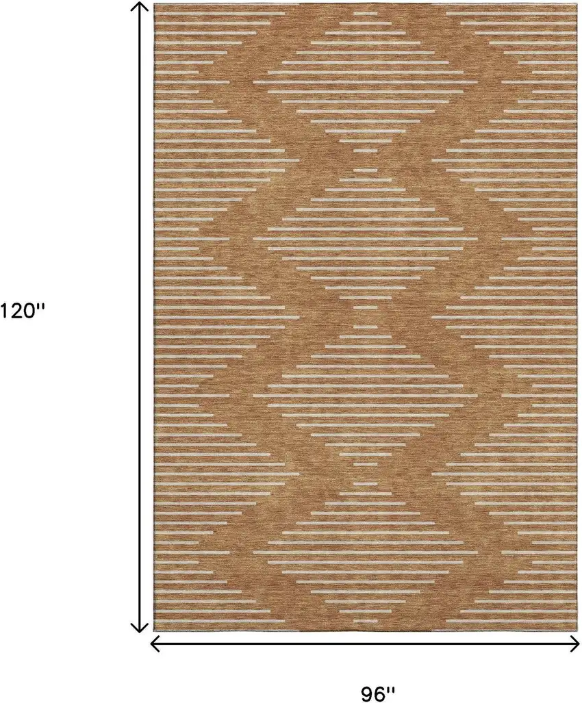 Rust And Beige Geometric Washable Area Rug With UV Protection Photo 8