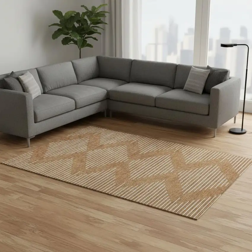 Rust And Beige Geometric Washable Area Rug With UV Protection Photo 2