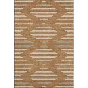 Photo of Rust And Beige Geometric Washable Area Rug With UV Protection