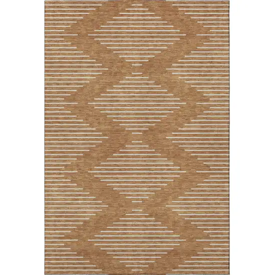 Rust And Beige Geometric Washable Area Rug With UV Protection Photo 3