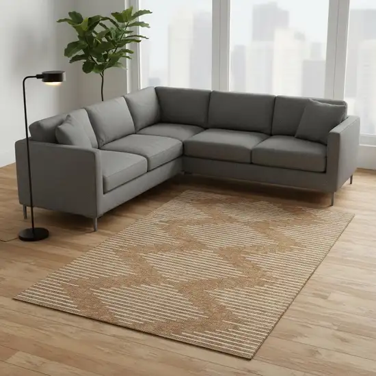 Rust And Beige Geometric Washable Area Rug With UV Protection Photo 2