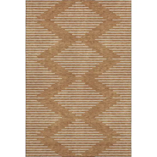 Rust And Beige Geometric Washable Area Rug With UV Protection Photo 1