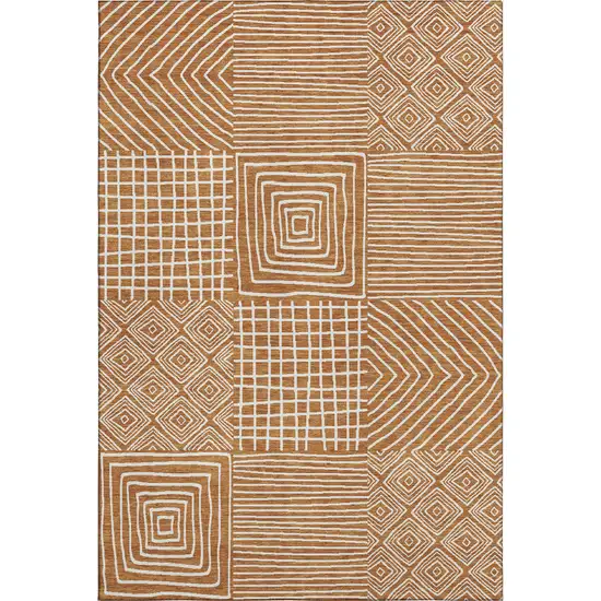 Rust And Beige Geometric Washable Area Rug With UV Protection Photo 1