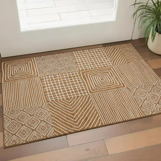 Rust And Beige Geometric Washable Area Rug With UV Protection Photo 2