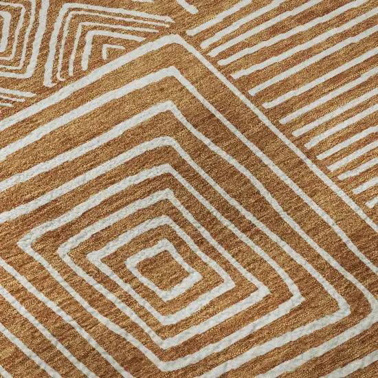 Rust And Beige Geometric Washable Area Rug With UV Protection Photo 9