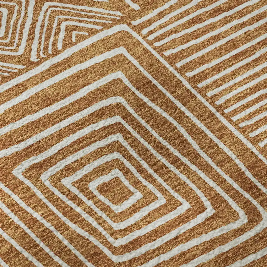 Rust And Beige Geometric Washable Area Rug With UV Protection Photo 9