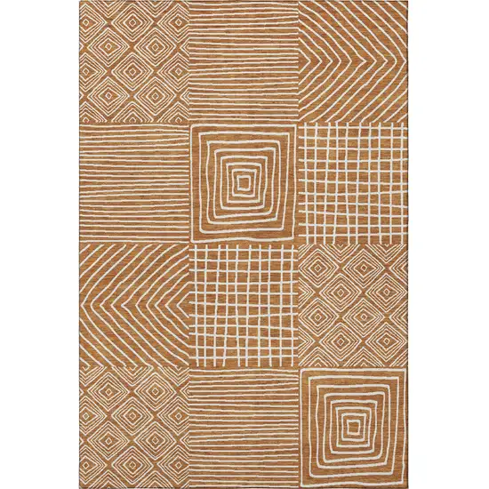 Rust And Beige Geometric Washable Area Rug With UV Protection Photo 3
