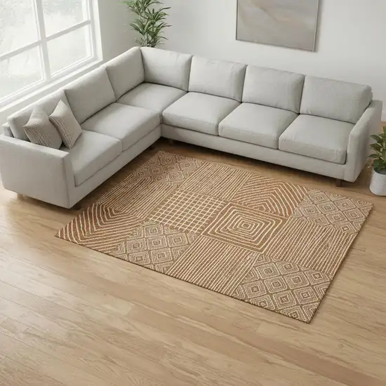 Rust And Beige Geometric Washable Area Rug With UV Protection Photo 2