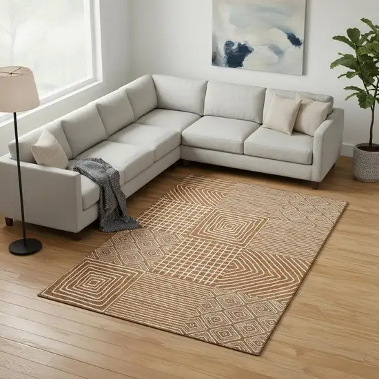 Rust And Beige Geometric Washable Area Rug With UV Protection Photo 2