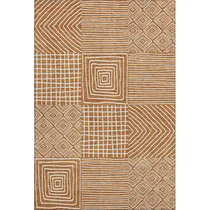 Photo of Rust And Beige Geometric Washable Area Rug With UV Protection
