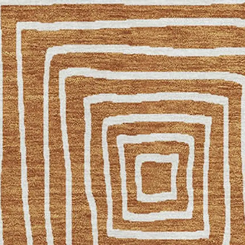 Rust And Beige Geometric Washable Area Rug With UV Protection Photo 2