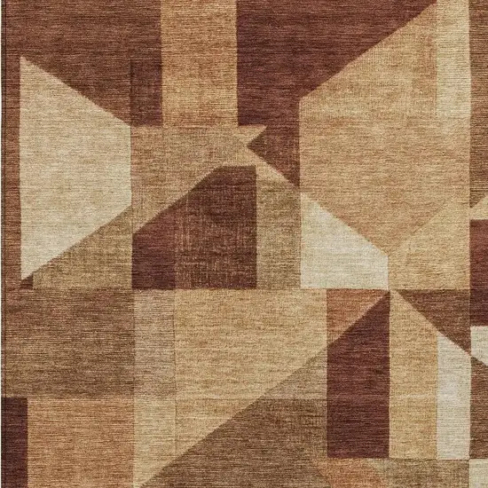 Rust And Beige Geometric Washable Indoor Outdoor Area Rug Photo 2