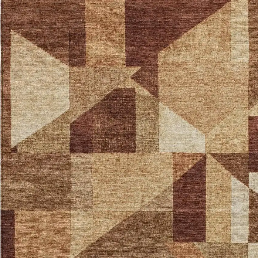 Rust And Beige Geometric Washable Indoor Outdoor Area Rug Photo 2