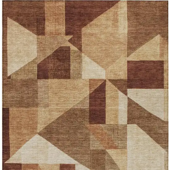 Rust And Beige Geometric Washable Indoor Outdoor Area Rug Photo 3