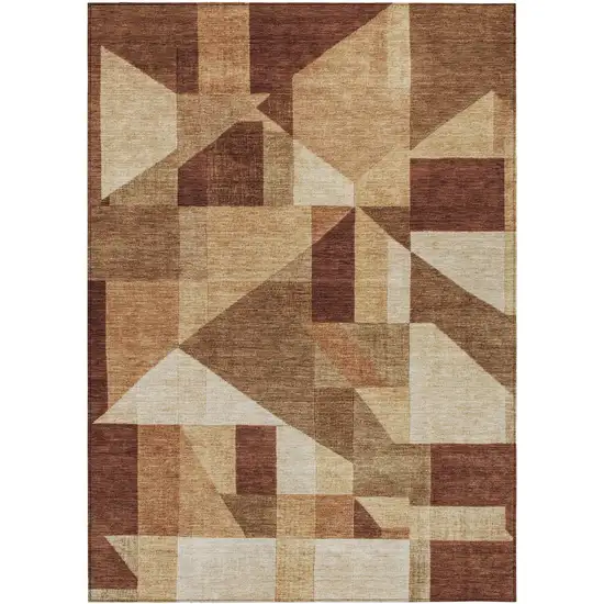 Rust And Beige Geometric Washable Indoor Outdoor Area Rug Photo 1