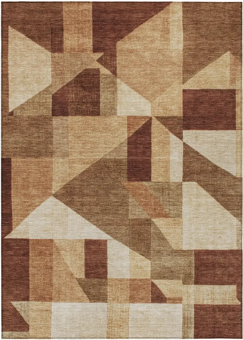 Rust And Beige Geometric Washable Indoor Outdoor Area Rug Photo 1