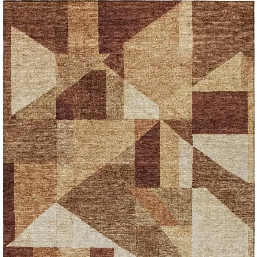 Rust And Beige Geometric Washable Indoor Outdoor Area Rug Photo 3