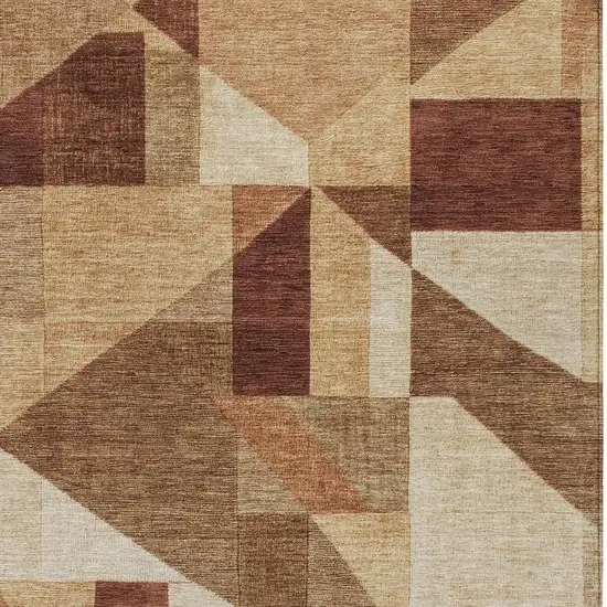Rust And Beige Geometric Washable Indoor Outdoor Area Rug Photo 2