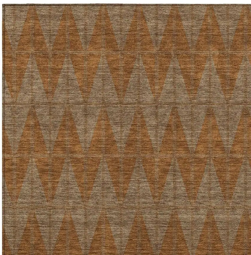 Rust And Beige Geometric Washable Indoor Outdoor Area Rug Photo 2