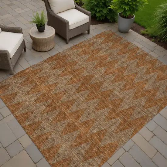Rust And Beige Geometric Washable Indoor Outdoor Area Rug Photo 7