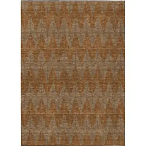 Photo of Rust And Beige Geometric Washable Indoor Outdoor Area Rug