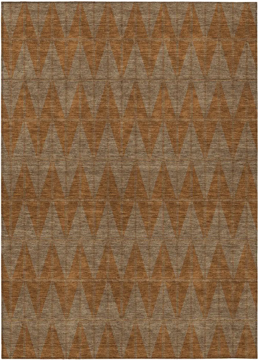 Rust And Beige Geometric Washable Indoor Outdoor Area Rug Photo 1