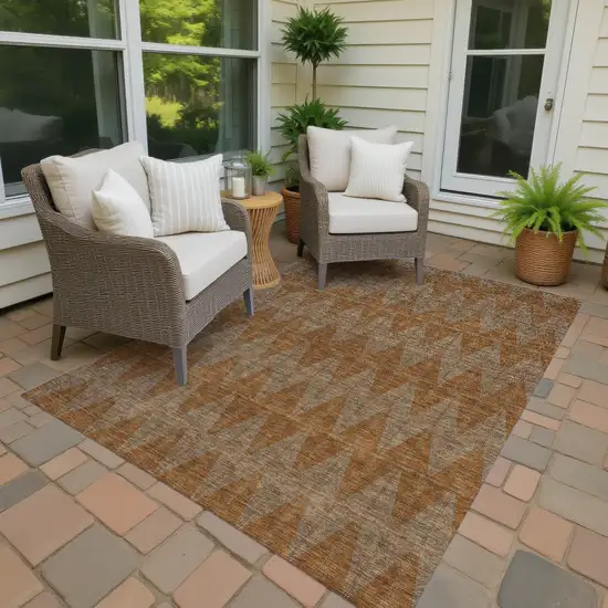 Rust And Beige Geometric Washable Indoor Outdoor Area Rug Photo 4