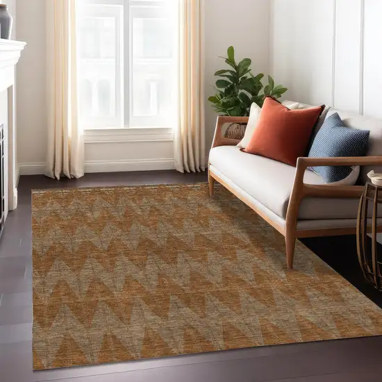 Rust And Beige Geometric Washable Indoor Outdoor Area Rug Photo 6