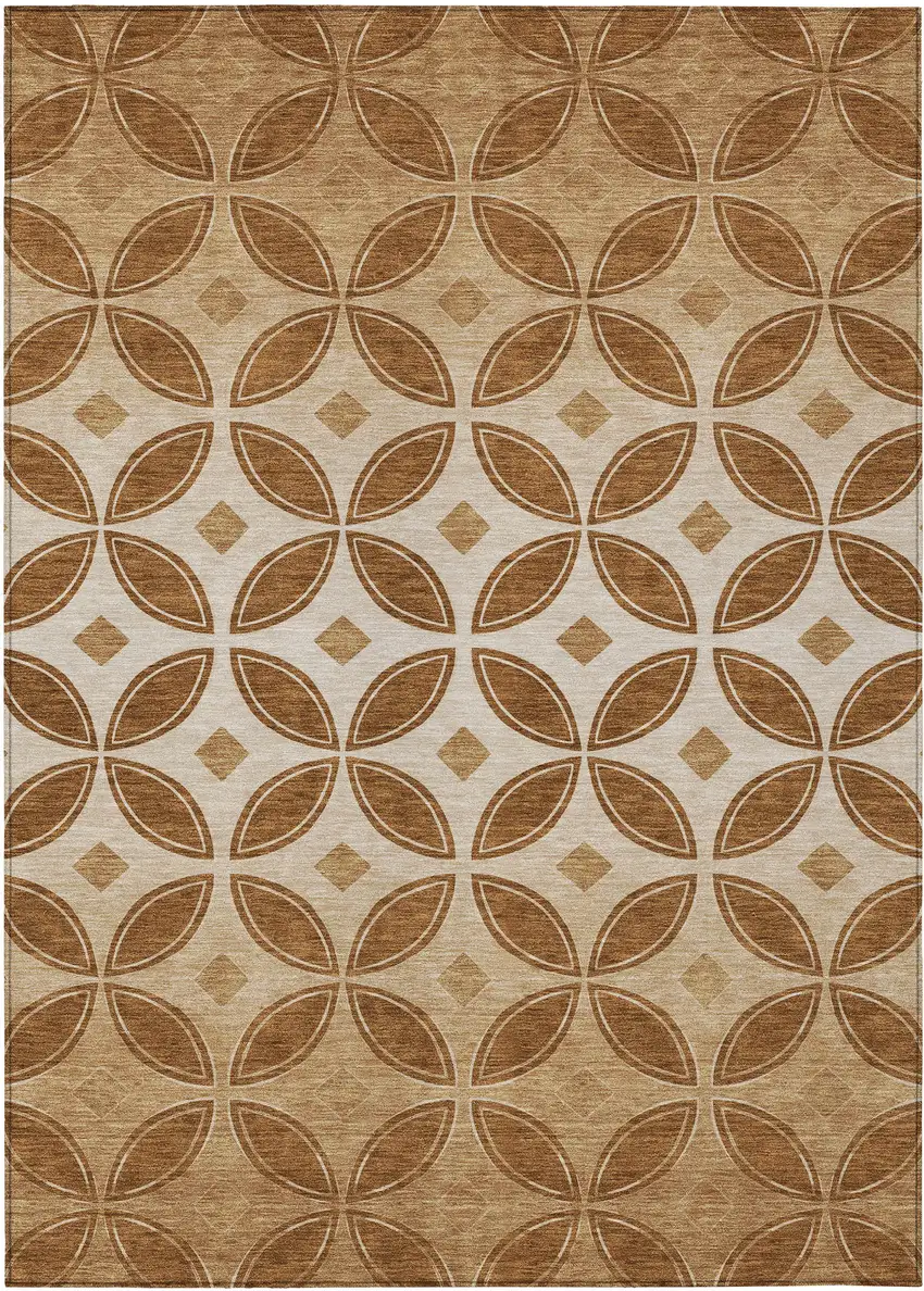 Rust And Beige Geometric Washable Indoor Outdoor Area Rug Photo 7