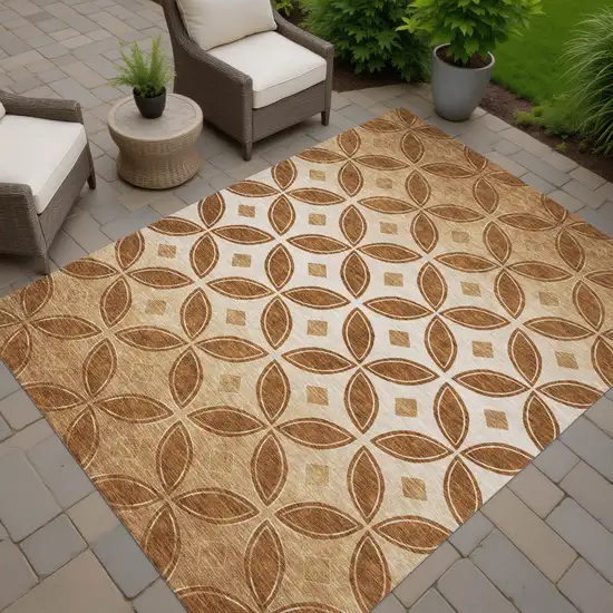 Rust And Beige Geometric Washable Indoor Outdoor Area Rug Photo 5