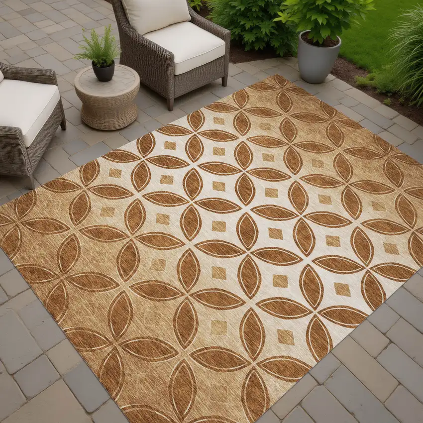 Rust And Beige Geometric Washable Indoor Outdoor Area Rug Photo 5