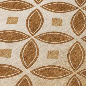 Photo of Rust And Beige Geometric Washable Indoor Outdoor Area Rug