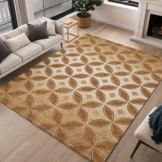 Rust And Beige Geometric Washable Indoor Outdoor Area Rug Photo 3