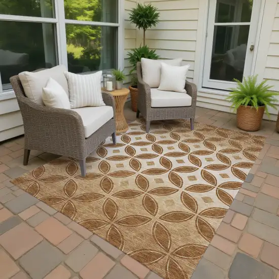 Rust And Beige Geometric Washable Indoor Outdoor Area Rug Photo 2