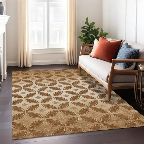 Rust And Beige Geometric Washable Indoor Outdoor Area Rug Photo 4