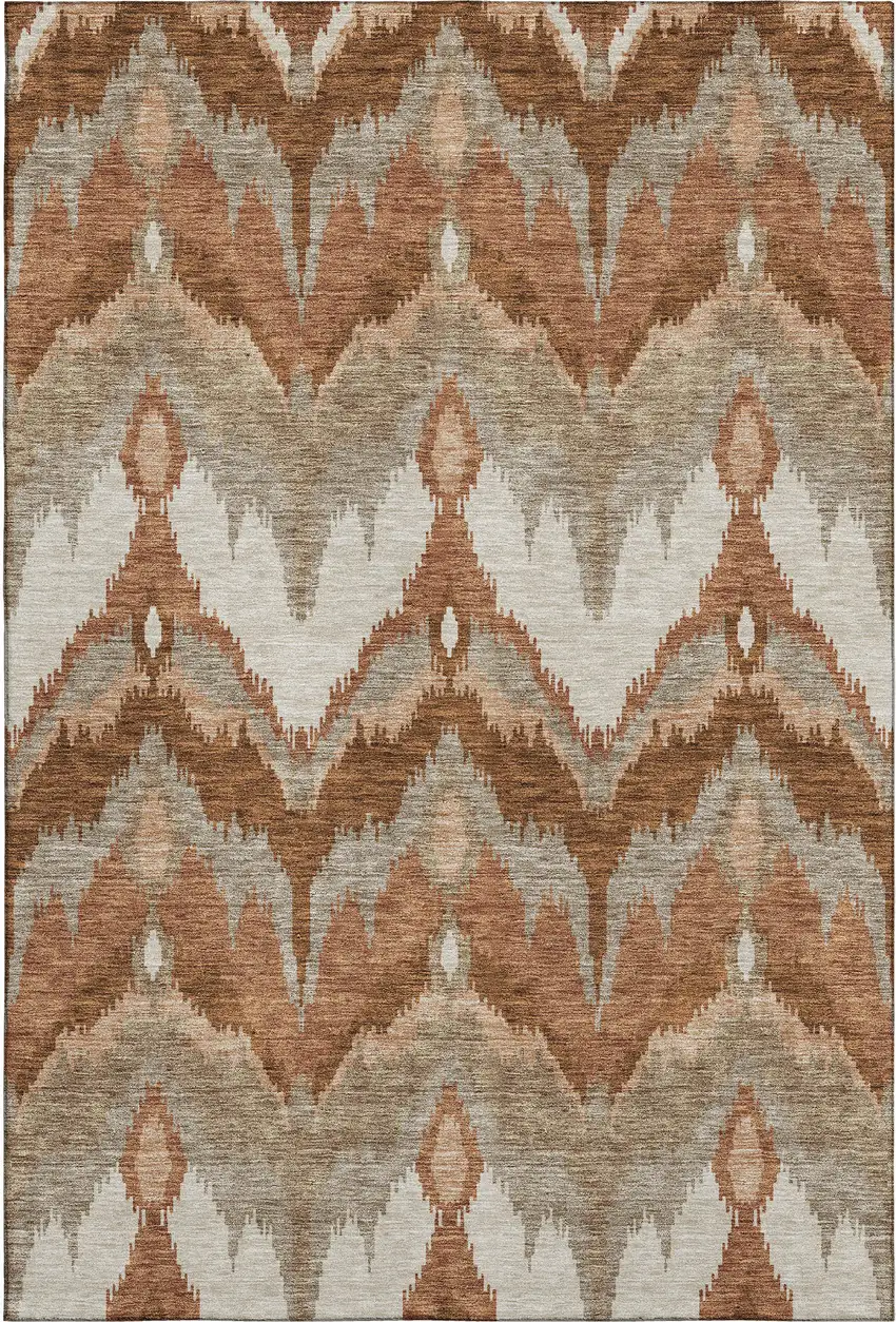 Rust And Beige Ikat Washable Area Rug With UV Protection Photo 1