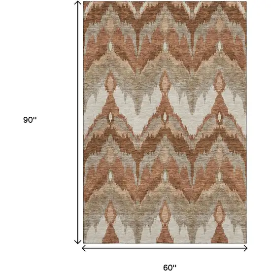 Rust And Beige Ikat Washable Area Rug With UV Protection Photo 3