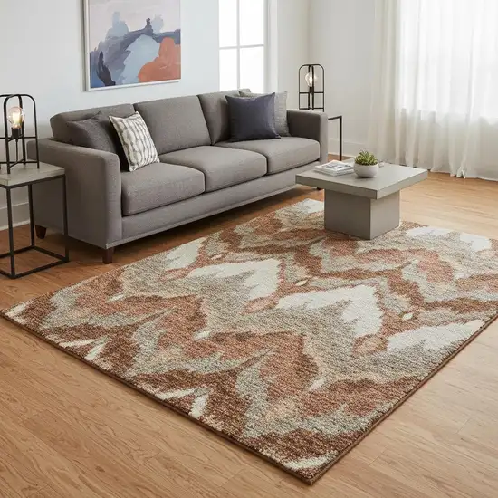 Rust And Beige Ikat Washable Area Rug With UV Protection Photo 2