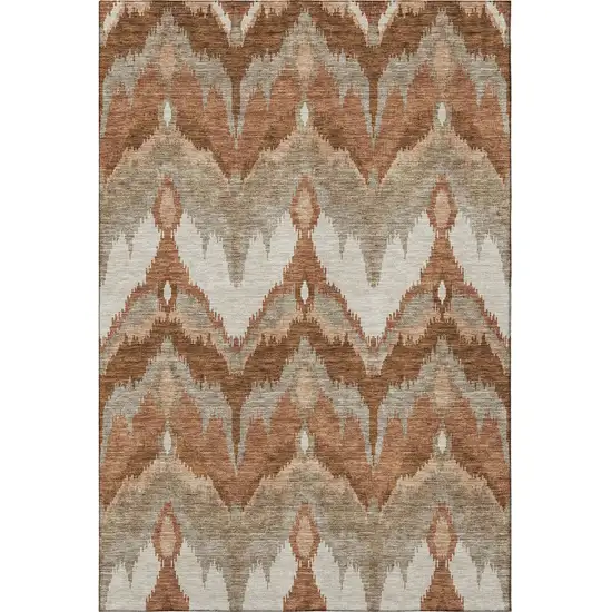 Rust And Beige Ikat Washable Area Rug With UV Protection Photo 3