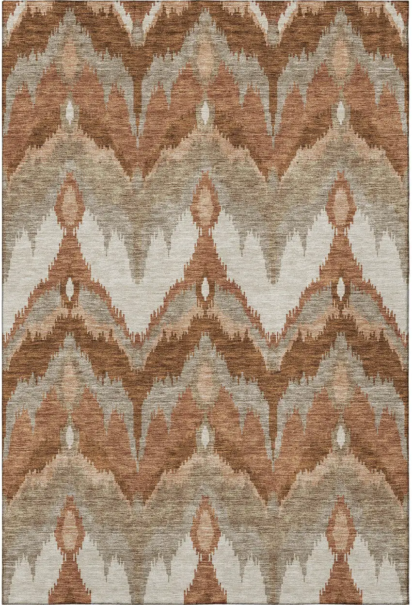Rust And Beige Ikat Washable Area Rug With UV Protection Photo 3