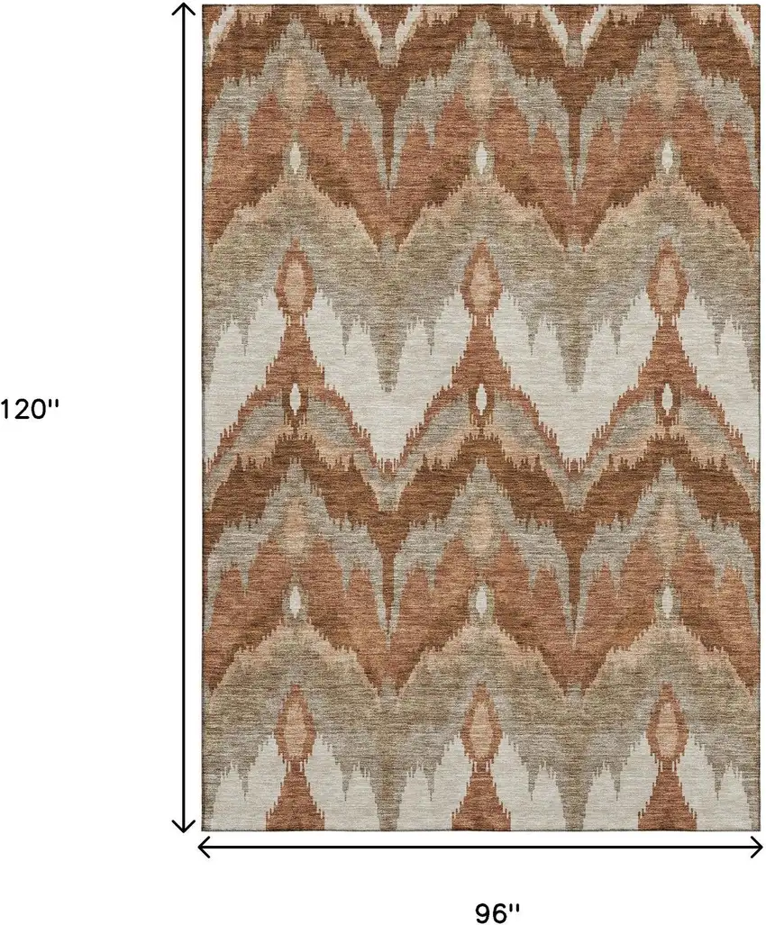Rust And Beige Ikat Washable Area Rug With UV Protection Photo 3